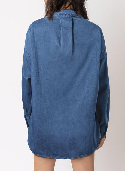 Astylish kvinder Denim skjorter knap ned bluse lange ærmer V hals Casual topper