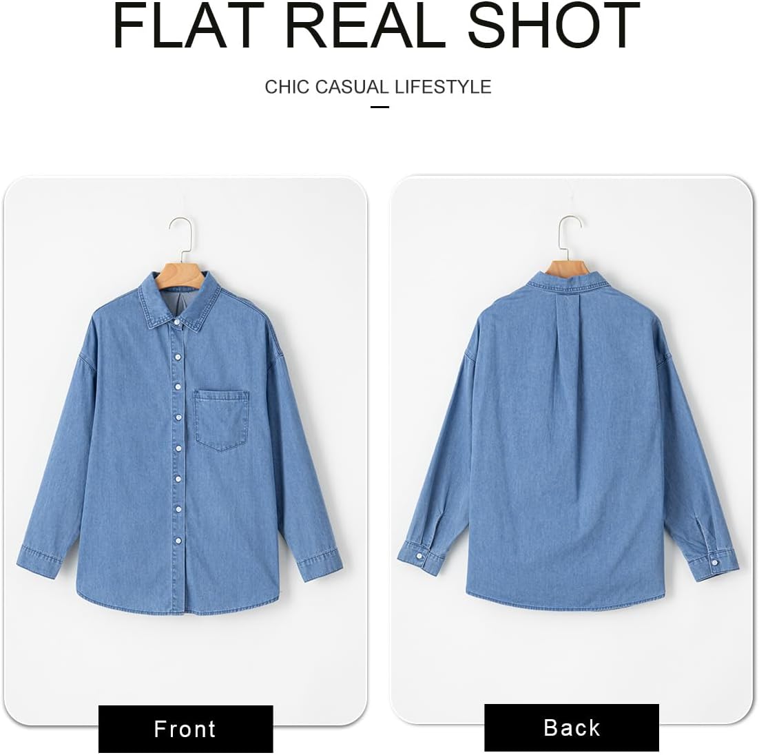 Astylish Women Denim Shirts Button Down Blouse Long Sleeve V Neck Casual Tops