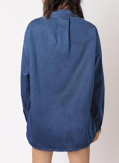 Astylish kvinder Denim skjorter knap ned bluse lange ærmer V hals Casual topper