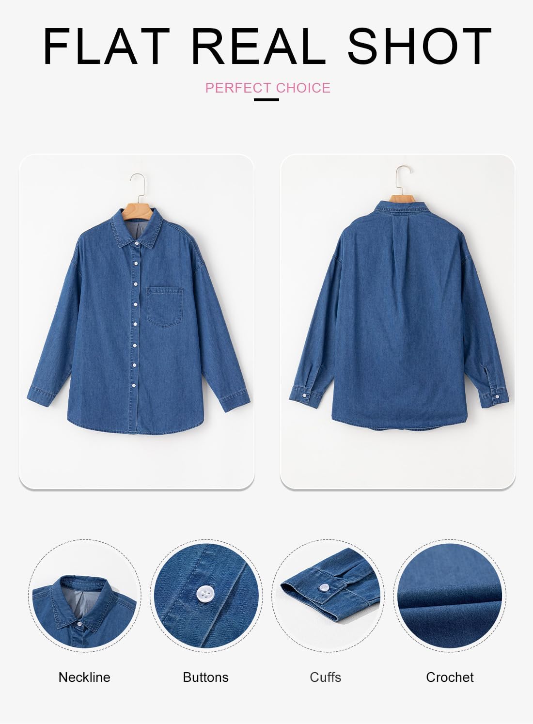 Astylish kvinder Denim skjorter knap ned bluse lange ærmer V hals Casual topper