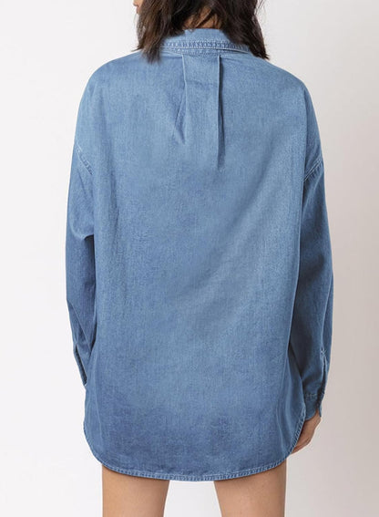 Astylish kvinder Denim skjorter knap ned bluse lange ærmer V hals Casual topper